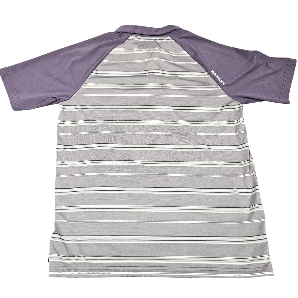 Oakley‎ Golf Polo Shirt Mens Medium Gray Purple Striped Performance Top - Picture 2 of 5